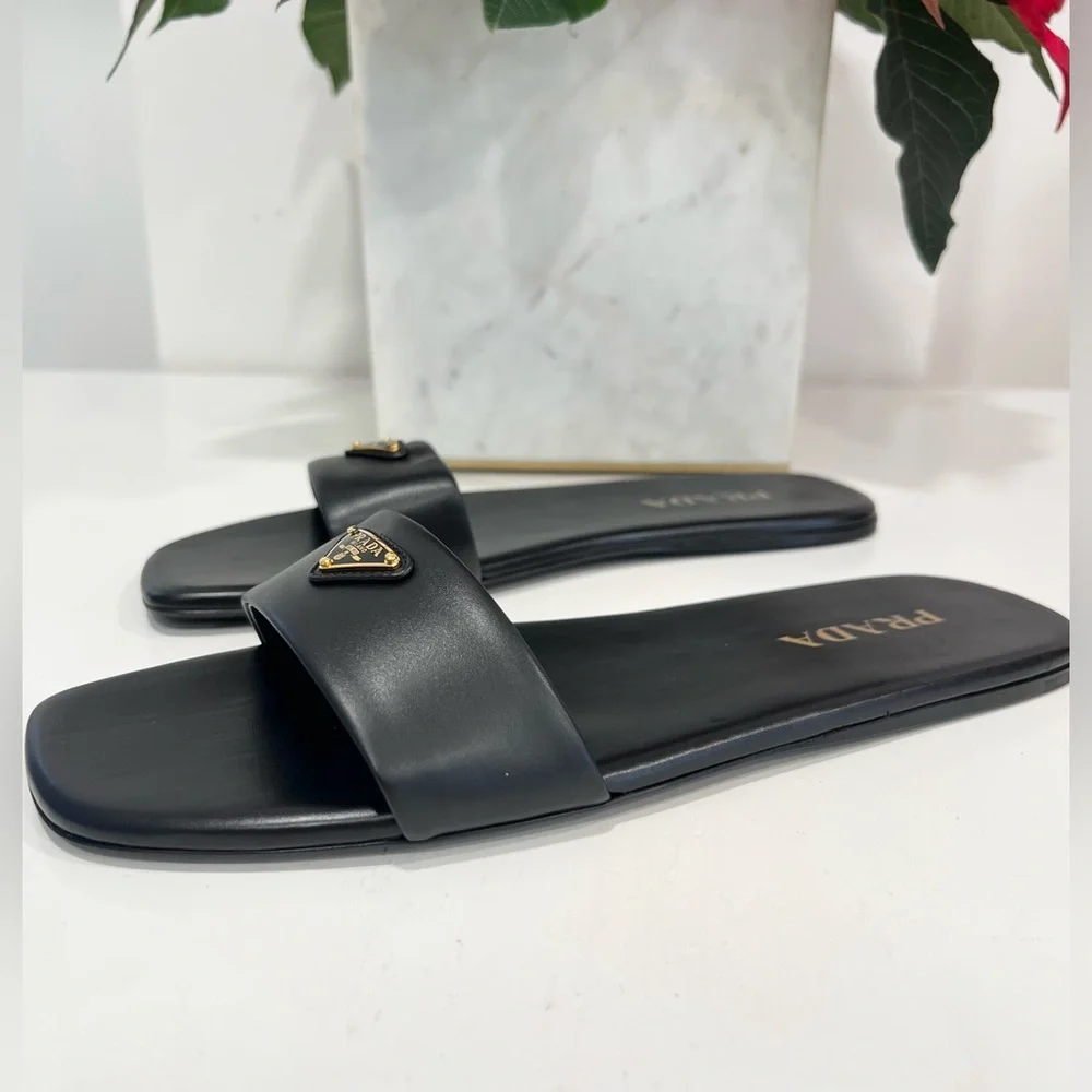 Prada Triangle Logo Slide Sandal - Picture 4 of 8